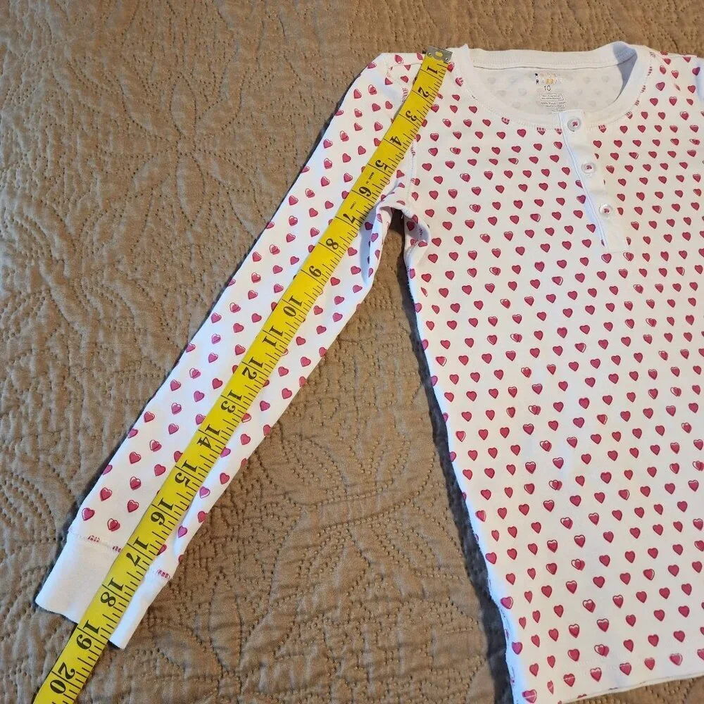 Roller Rabbit girls sz 10 Henley pajama top white with hearts